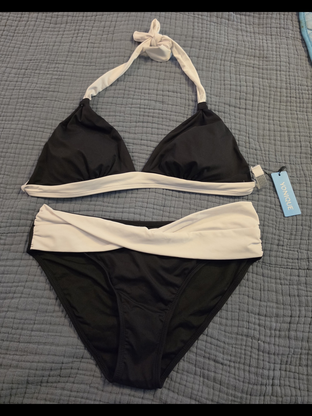 Younique Black & White Two-Tone Halter Bikini Set